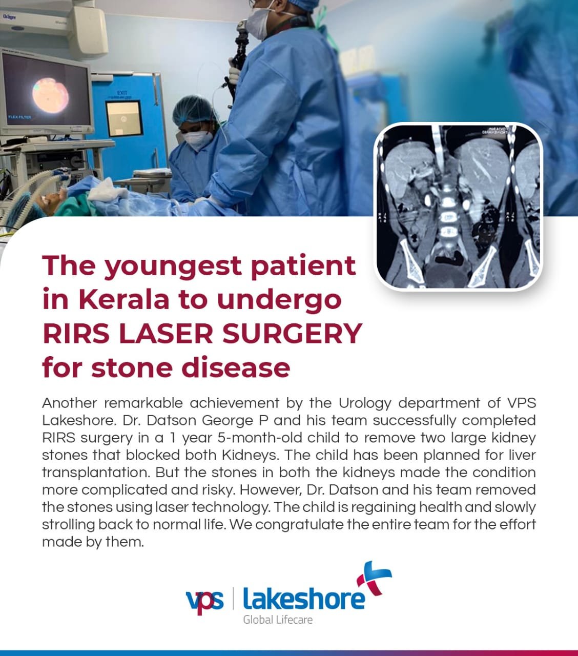 Another remarkable achievement by the Urology department of VPS Lakeshore.